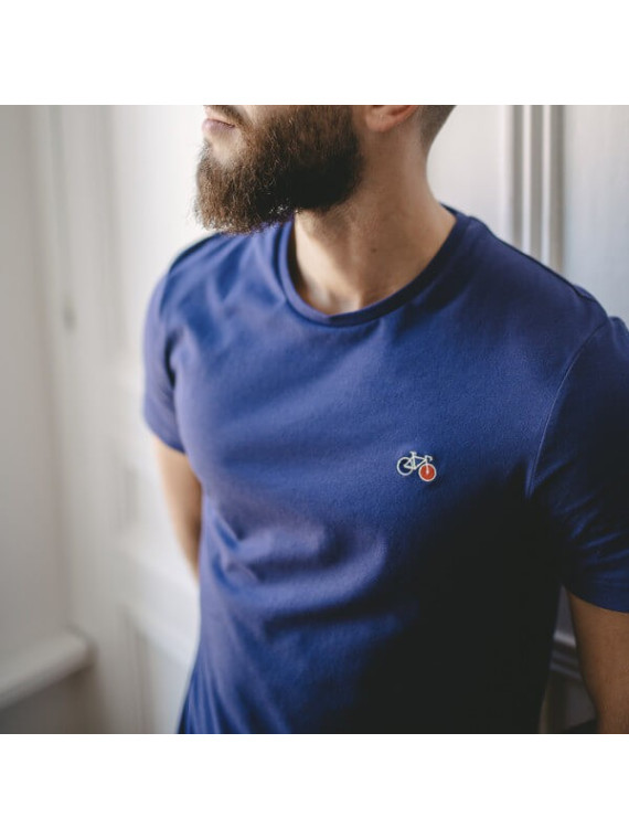 tee-shirt homme manches courtes bleu avec broderie vélo sur la poitrine