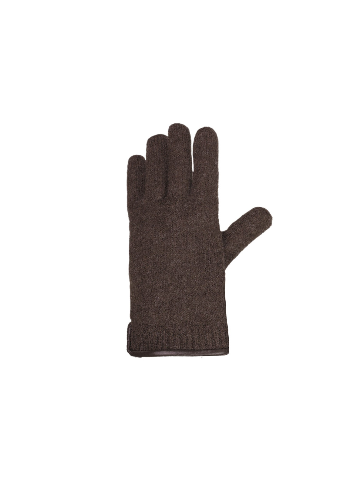 Gants 100% laine vierge bord cuir chocolat