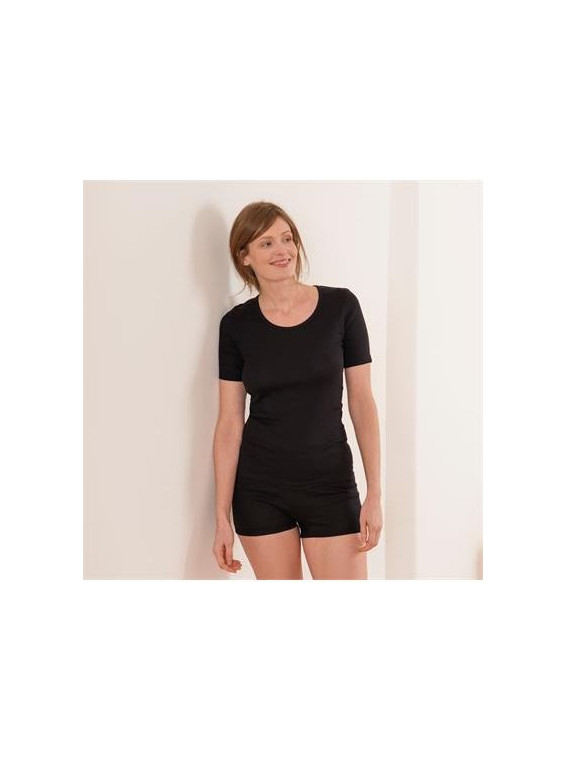 Chemise femme manches courtes en coton bio, sous-vêtements Livingcrafts noir