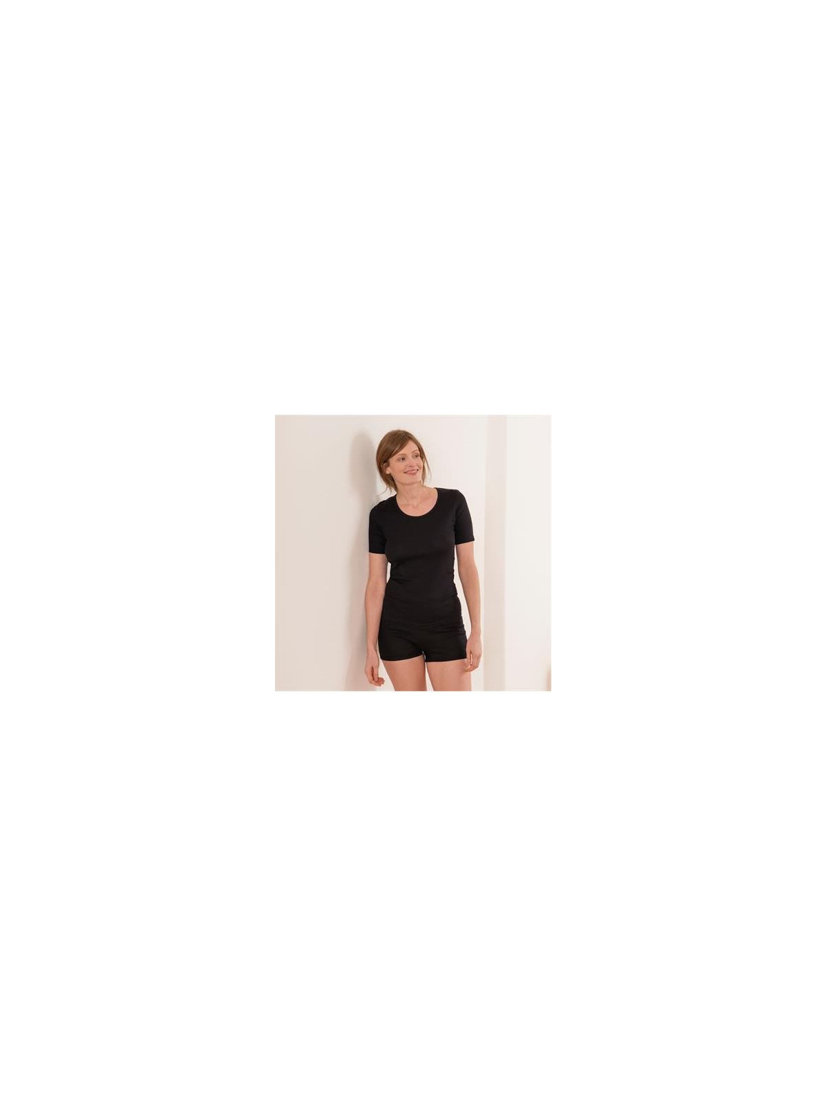 Chemise femme manches courtes en coton bio, sous-vêtements Livingcrafts noir