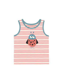 Body bébé rayé rouge avec motif coccinelle, bordures bleues