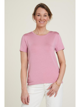 tee-shirt femme col rond manches courtes en tencel rose