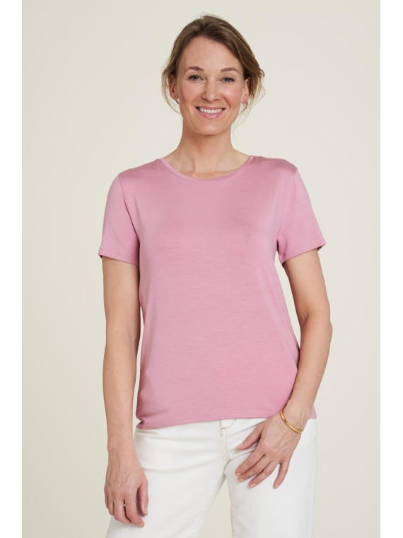 tee-shirt femme col rond manches courtes en tencel rose