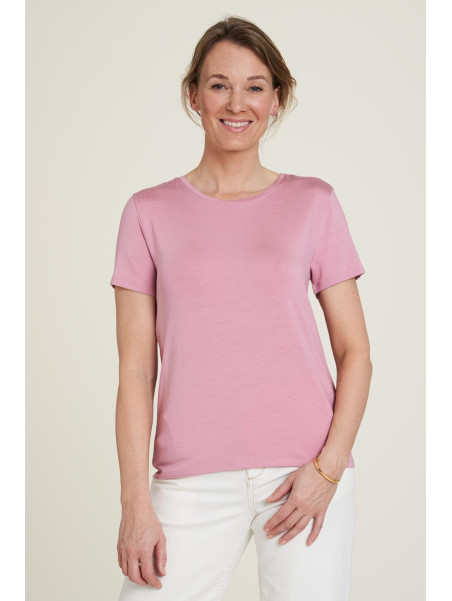 tee-shirt femme col rond manches courtes en tencel rose