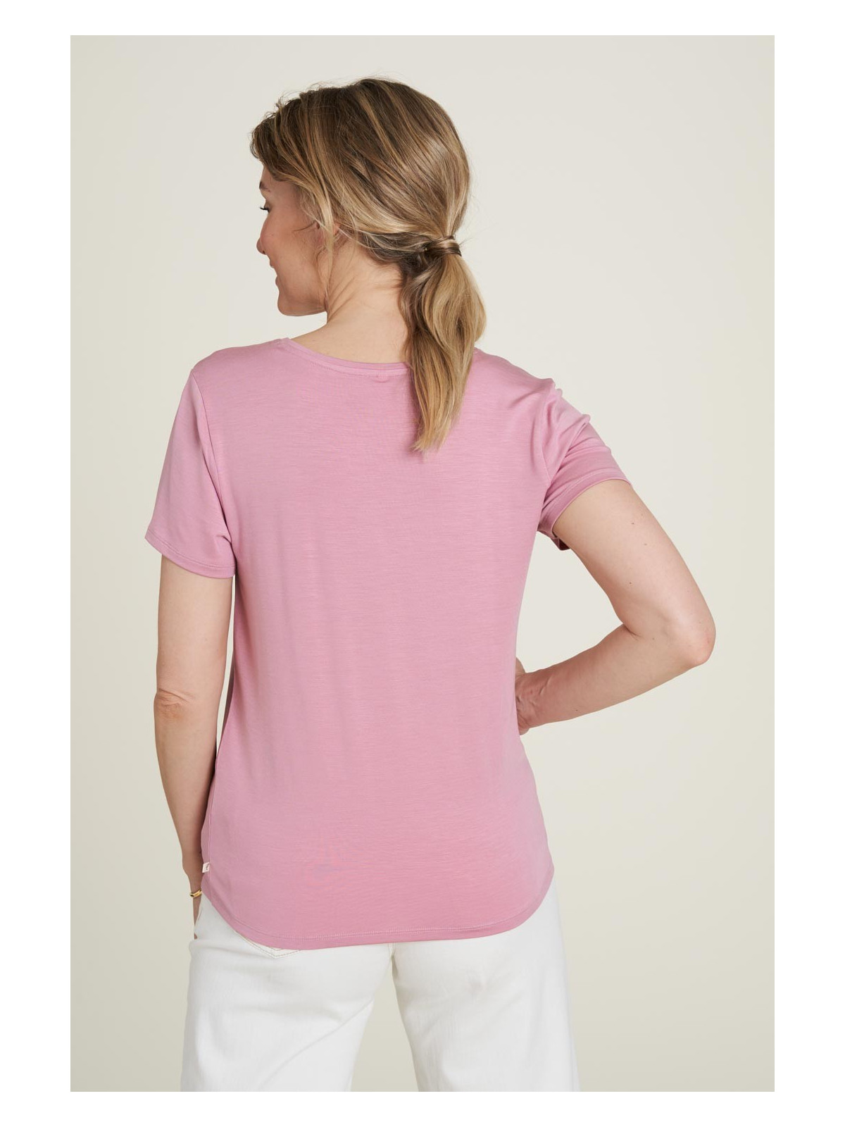tee-shirt femme col rond manches courtes en tencel rose