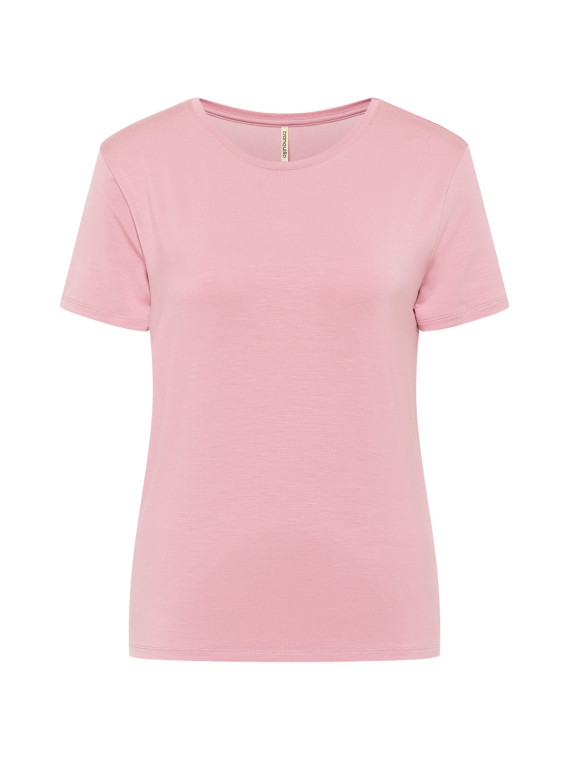 tee-shirt femme col rond manches courtes en tencel rose