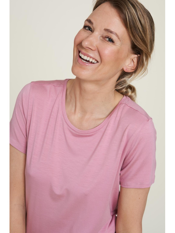 tee-shirt femme col rond manches courtes en tencel rose