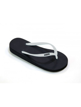 tongs talon compensées en caoutchouc noir avec bride blanche
