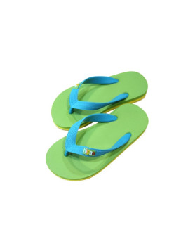 tongs enfant en caoutchouc bride bleu semelle vert dessus jaune dessous