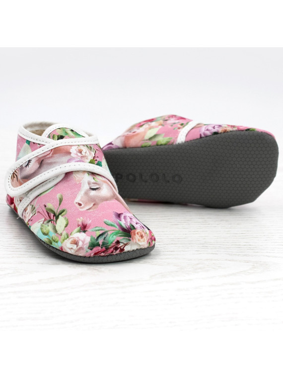 Chaussons bébés et enfants en coton bio, motifs licorne