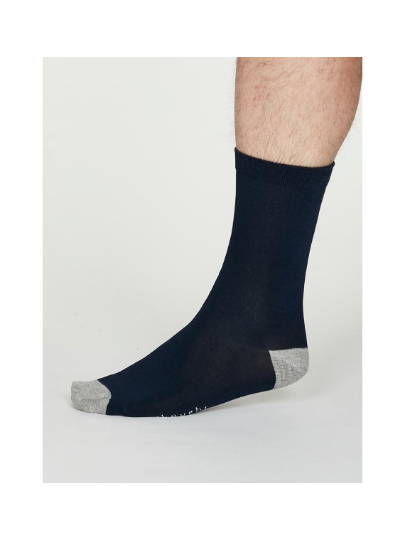 Chaussettes bambou et coton bio marines avec pointe et talon gris