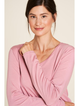 tee-shirt femme col V manches longues en tencel rose