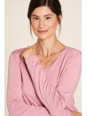 tee-shirt femme col V manches longues en tencel rose