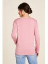 tee-shirt femme col V manches longues en tencel rose