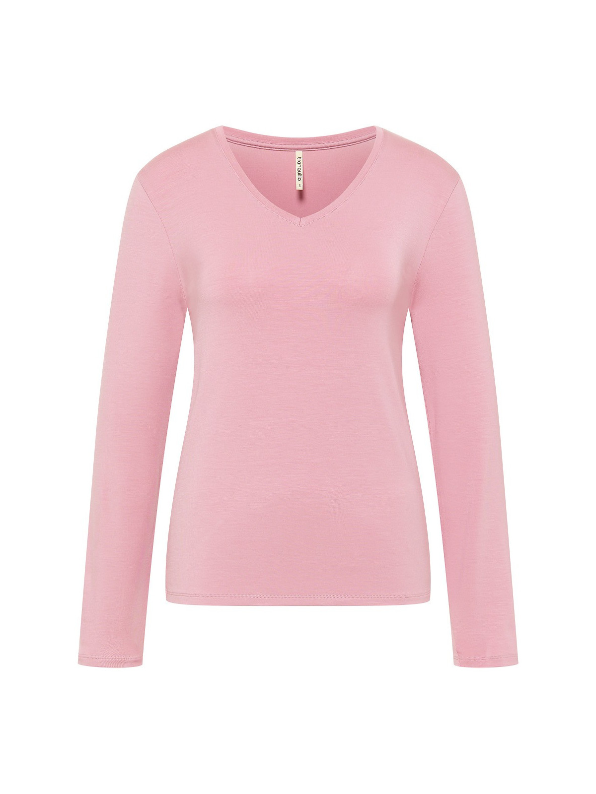 tee-shirt femme col V manches longues en tencel rose