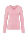tee-shirt femme col V manches longues en tencel rose
