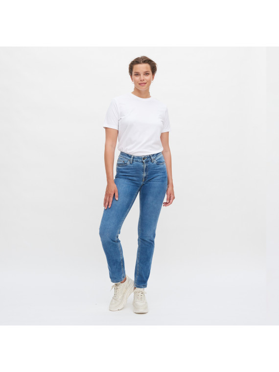 Jeans Coupe Droite Délavé pour Femme en Coton Bio marque Livingcrafts