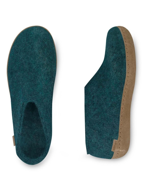 Chaussons adultes laine bleu pétrole