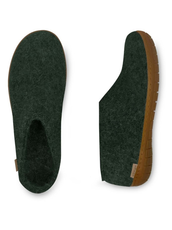 chaussons pure laine mi-montants vert foncé semelle caoutchouc