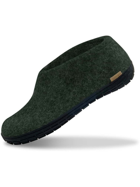 chaussons en laine vert foncé semelles noires