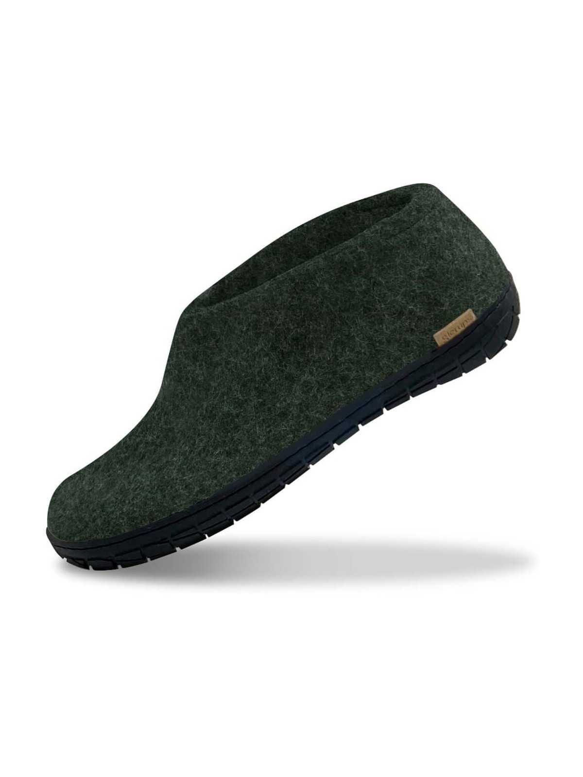 chaussons en laine vert foncé semelles noires
