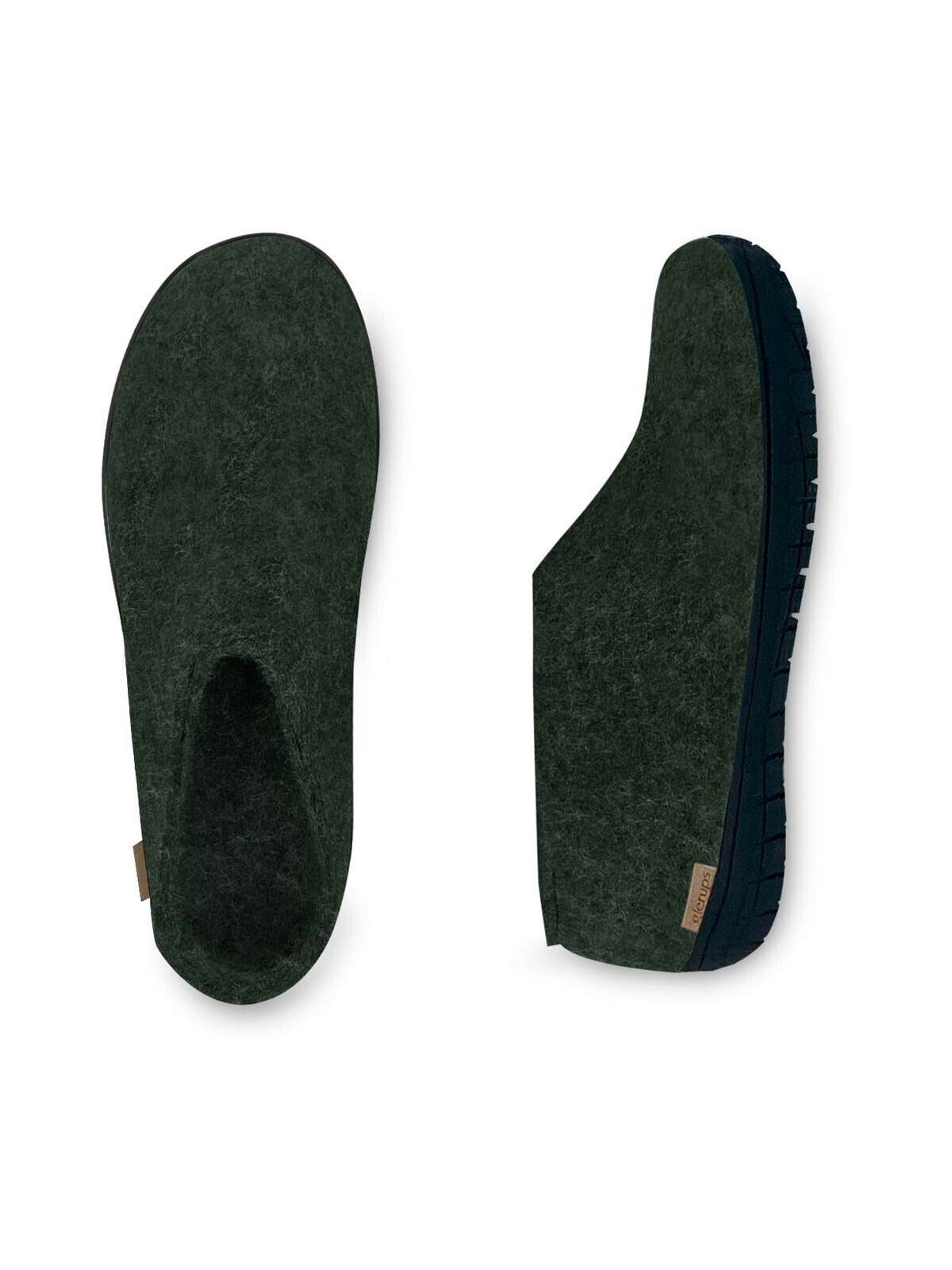 chaussons en laine vert foncé semelles noires