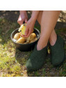 chaussons en laine vert foncé semelles noires