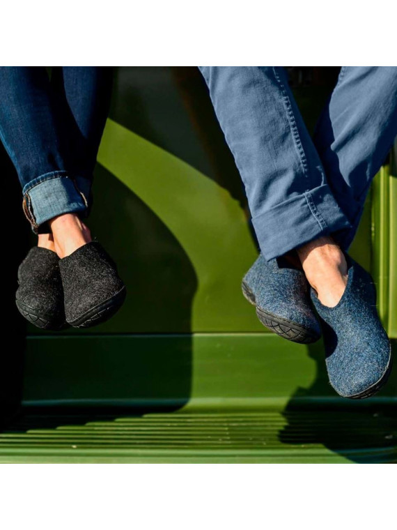 chaussons Glerups semi-montants en pure laine couleur bleu denim