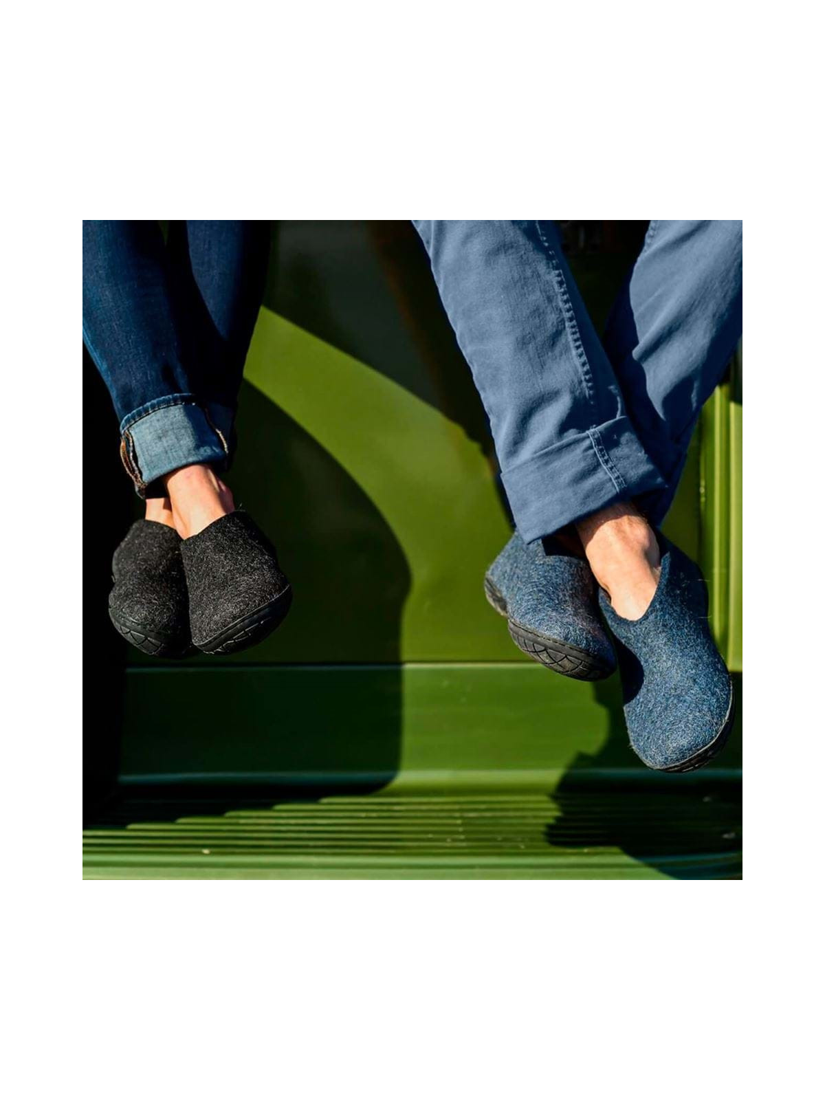 chaussons Glerups semi-montants en pure laine couleur bleu denim
