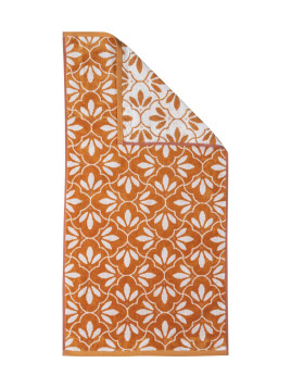 serviette de toilette fleurs écrues sur fond orange