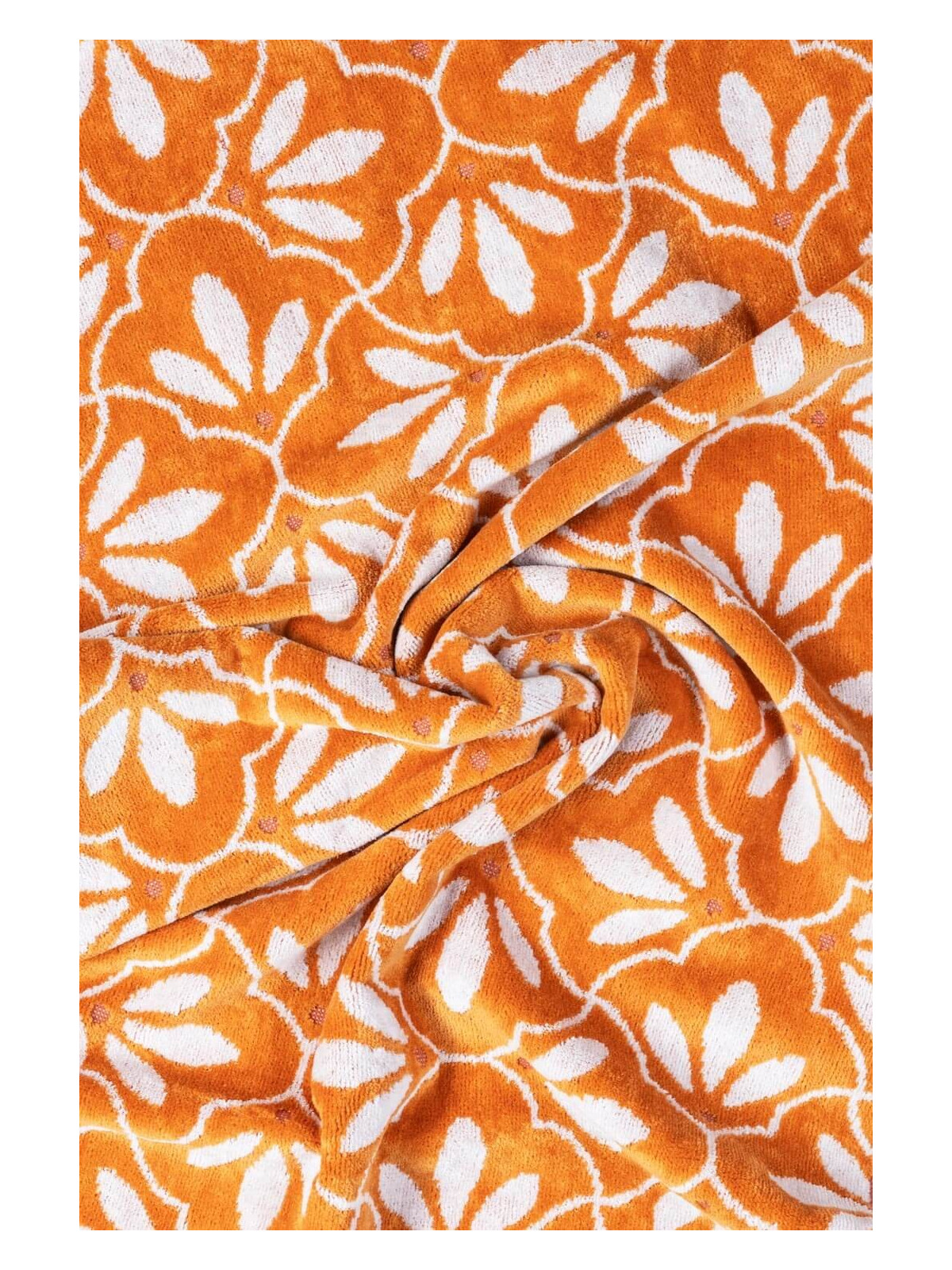 serviette de toilette fleurs écrues sur fond orange
