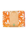 serviette de toilette fleurs écrues sur fond orange