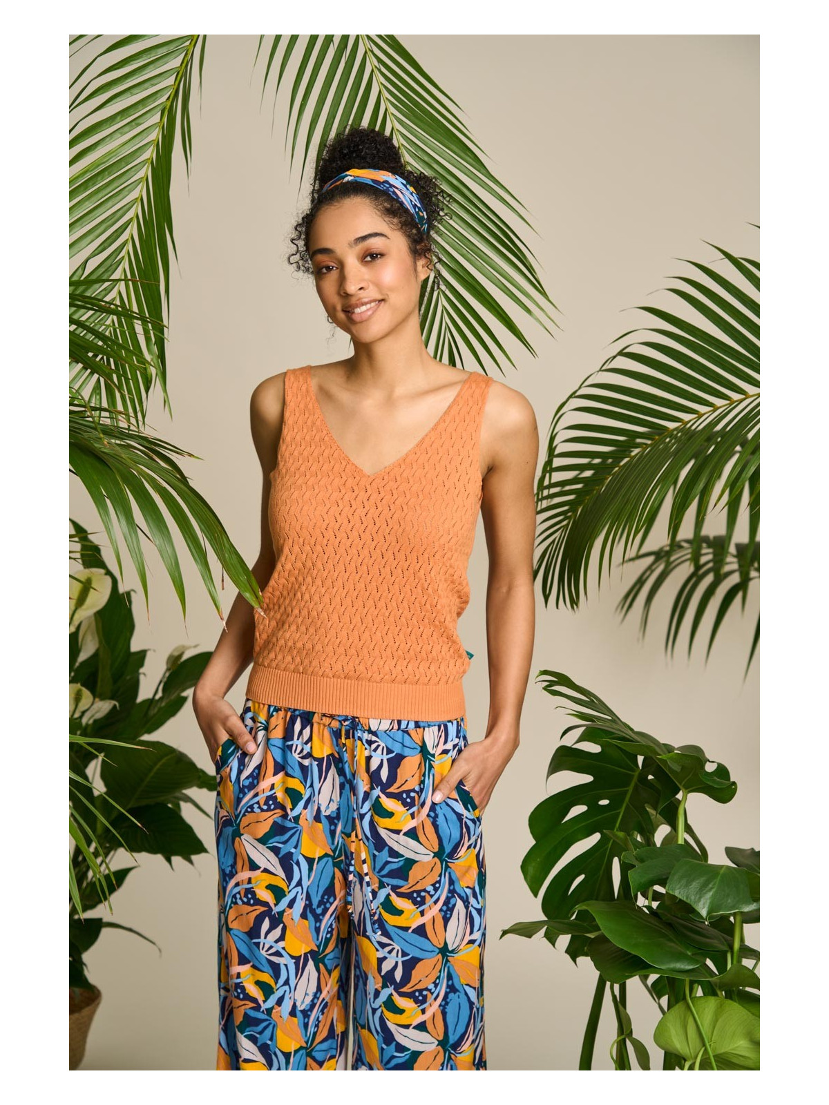 bandeau pour cheveux élastiqué sur l'arrière, croisé devant motif coloré paradise