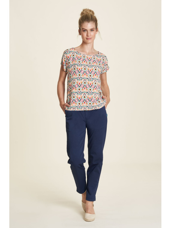 tee-shirt 100% écovéro, imprimé multicolore très gai, col rond, boutonné dans le dos