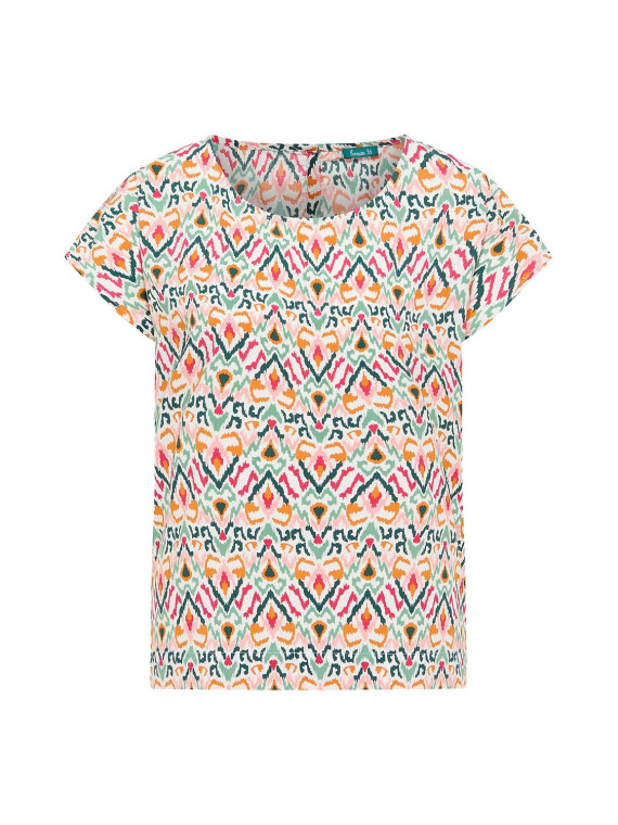 tee-shirt 100% écovéro, imprimé multicolore très gai, col rond, boutonné dans le dos