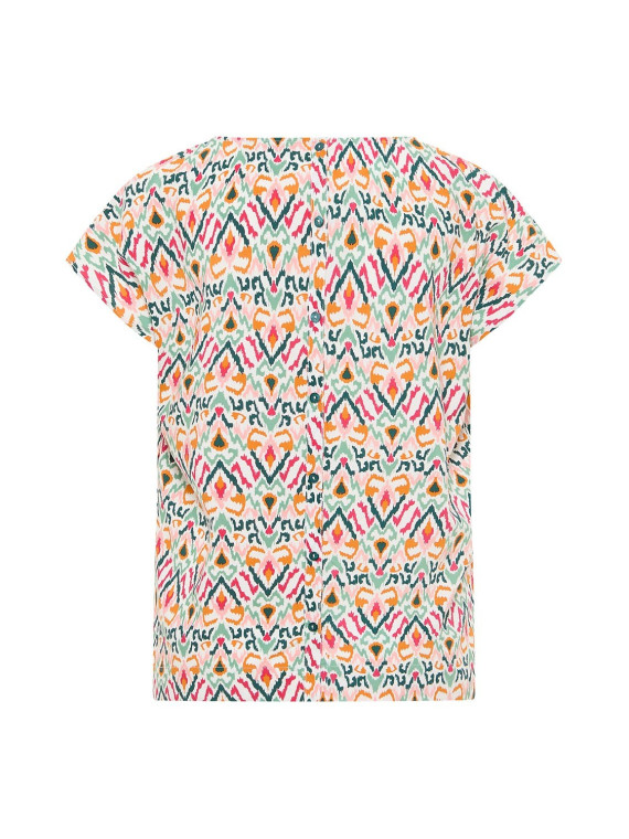 tee-shirt 100% écovéro, imprimé multicolore très gai, col rond, boutonné dans le dos