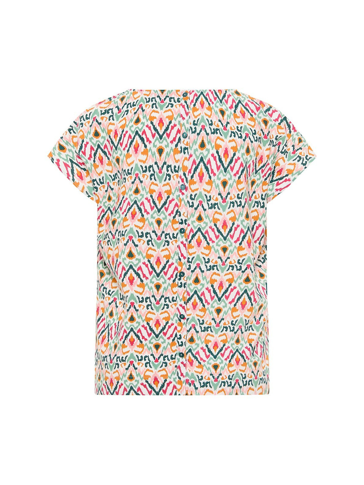 tee-shirt 100% écovéro, imprimé multicolore très gai, col rond, boutonné dans le dos