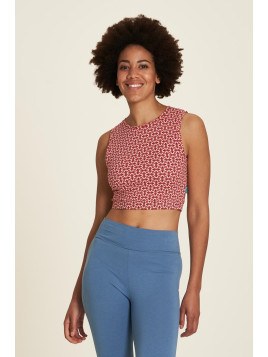 crop top femme imprimé vagues rouges sur fond blanc