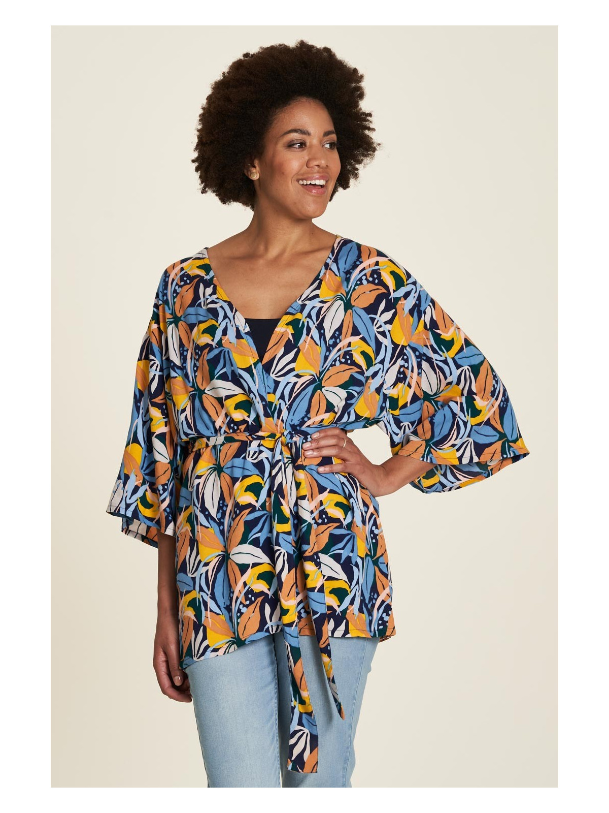 veste kimono motifs paradise multicolore