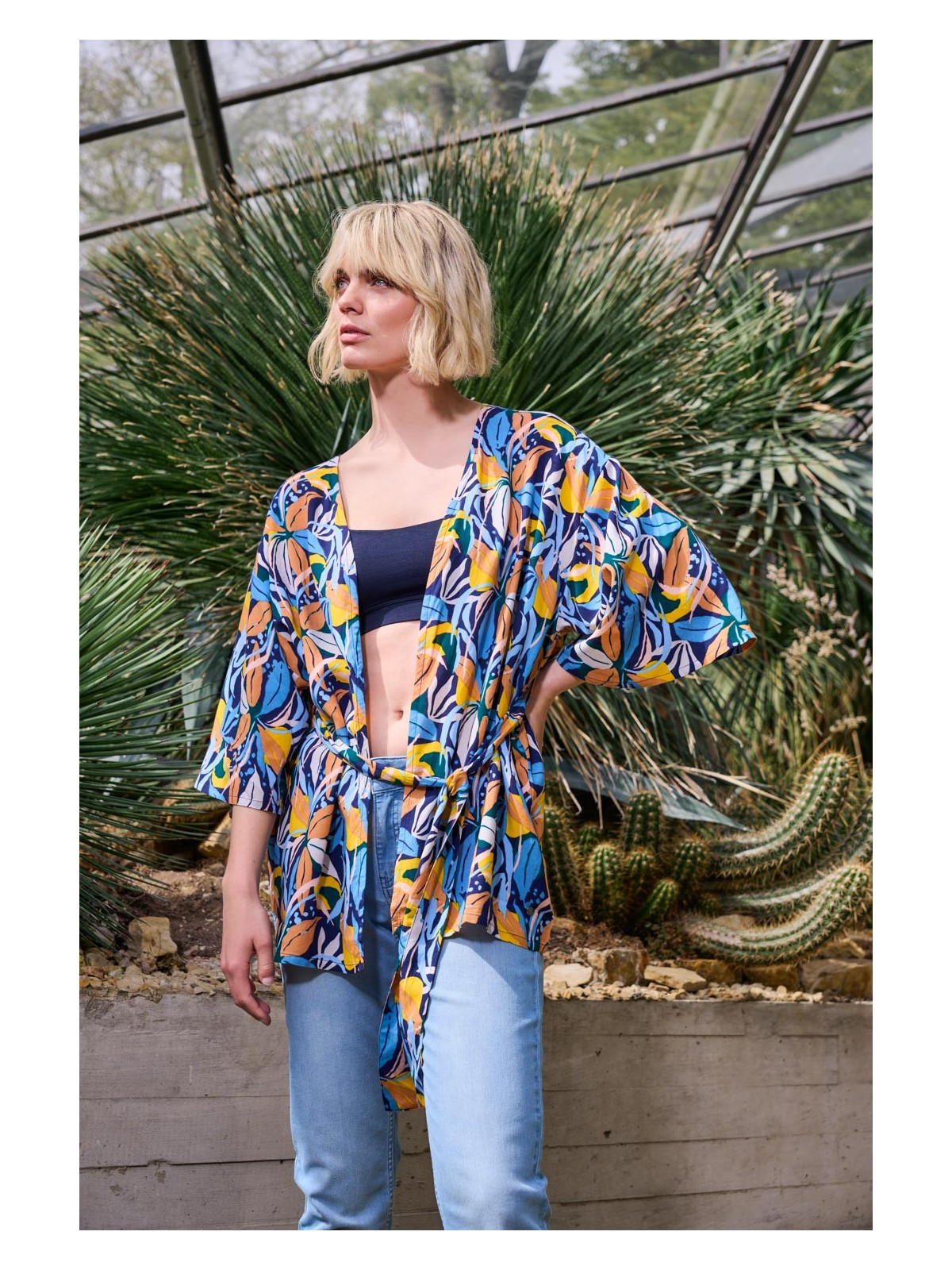 veste kimono motifs paradise multicolore