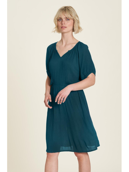 robe femme col v taille marquée tissu fluide et léger bleu bermudes