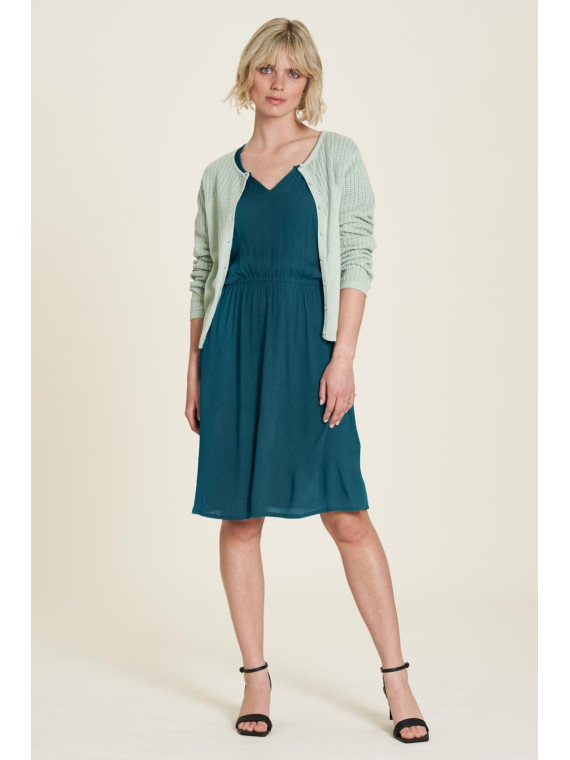 robe femme col v taille marquée tissu fluide et léger bleu bermudes