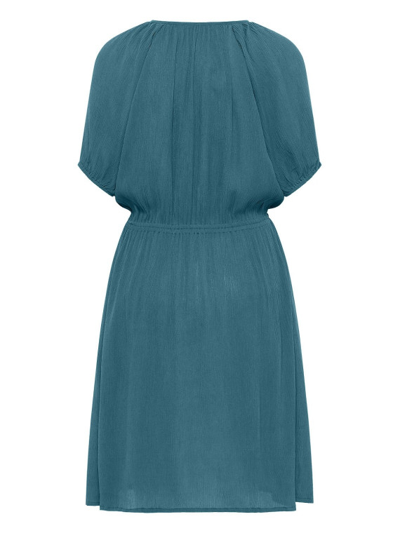 robe femme col v taille marquée tissu fluide et léger bleu bermudes