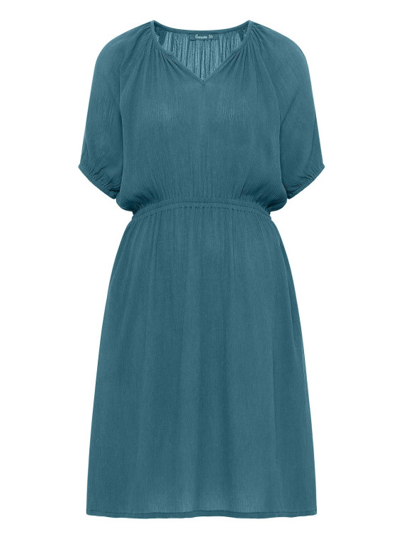 robe femme col v taille marquée tissu fluide et léger bleu bermudes