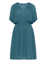 robe femme col v taille marquée tissu fluide et léger bleu bermudes