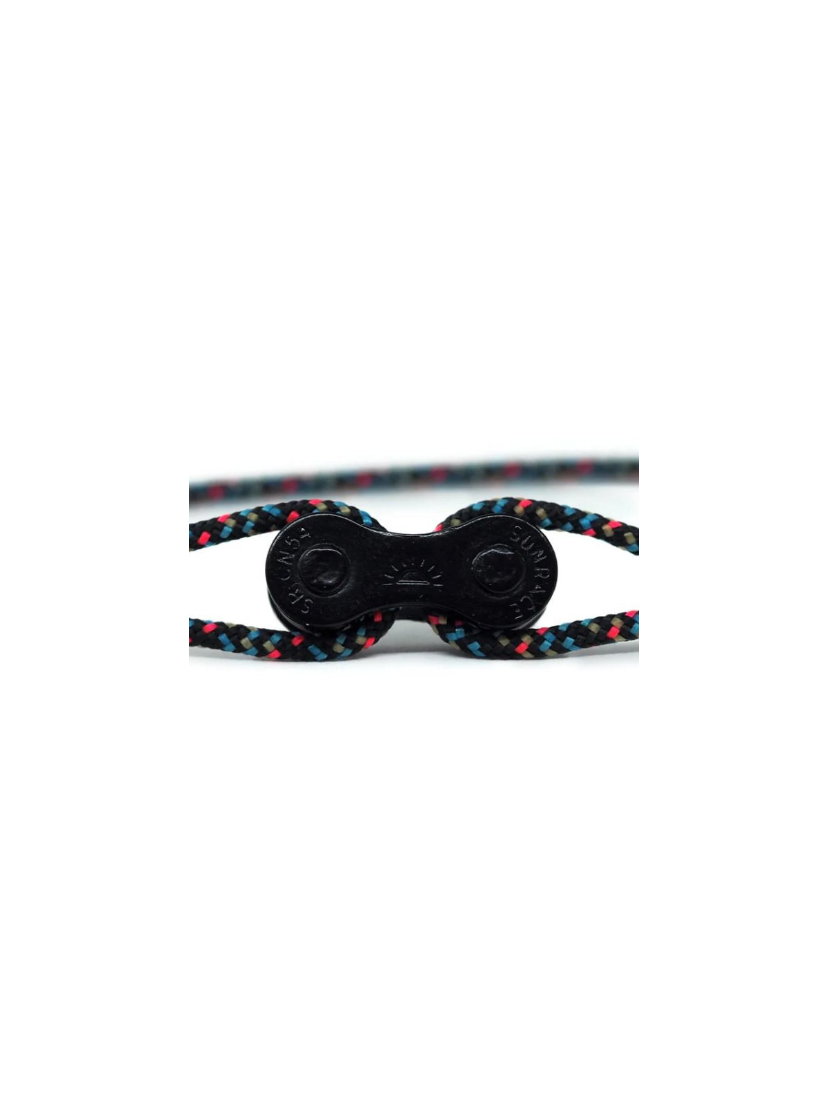 bracelet corde d'escalade noir avec petits points de couleurs oranges et verts