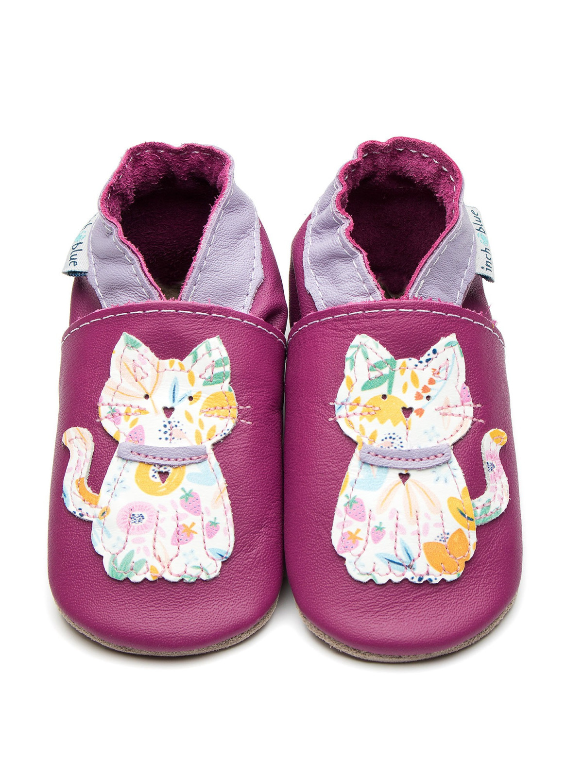chaussons en cuir motifs chat sur fond rose semelles antidérapantes