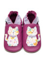 chaussons en cuir motifs chat sur fond rose semelles antidérapantes