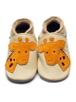 Chaussons "Girafe" Souples en Cuir pour Bébés et Enfants - Inch Blue