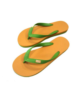 tongs en caoutchouc bride large verte semelle dessus orange dessous vert